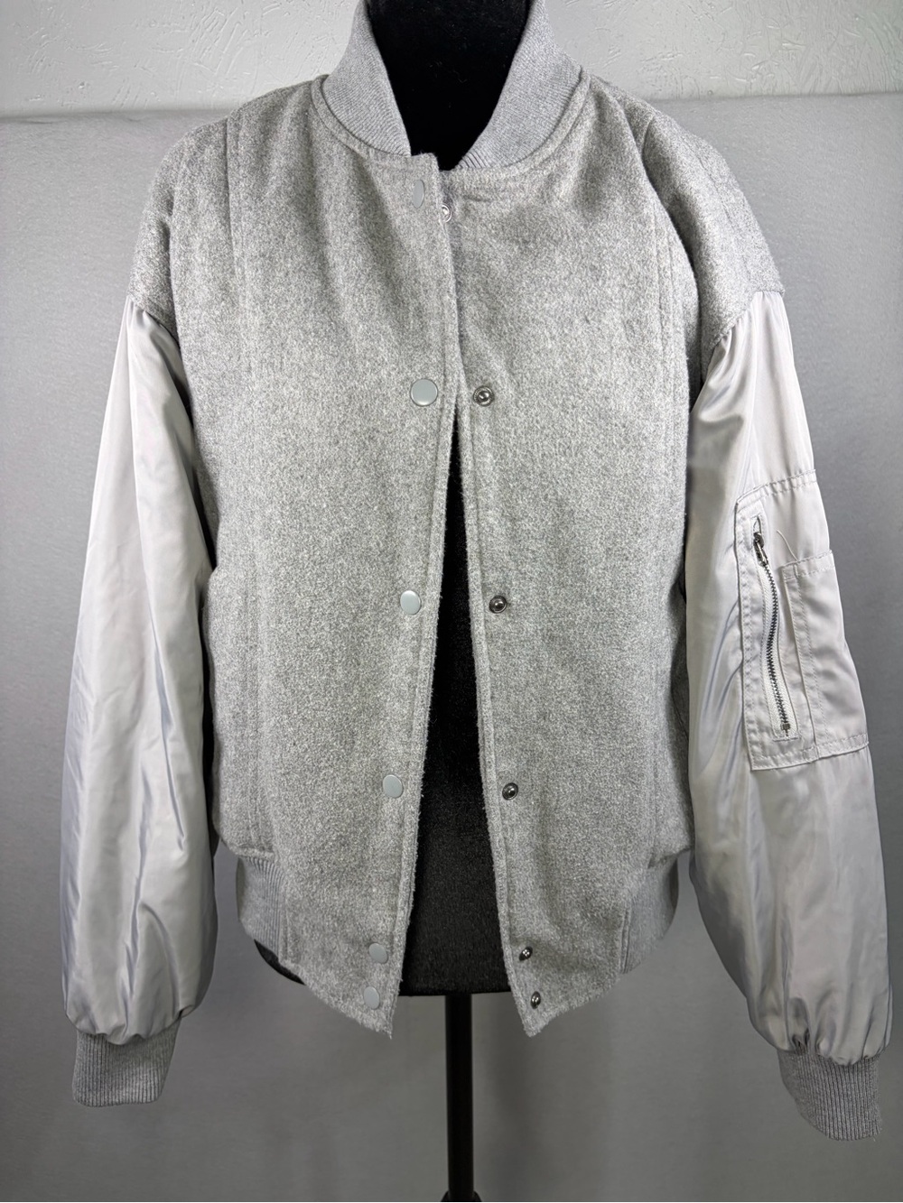 PacSun Women's Light Gray Two-Tone Varsity Jacket